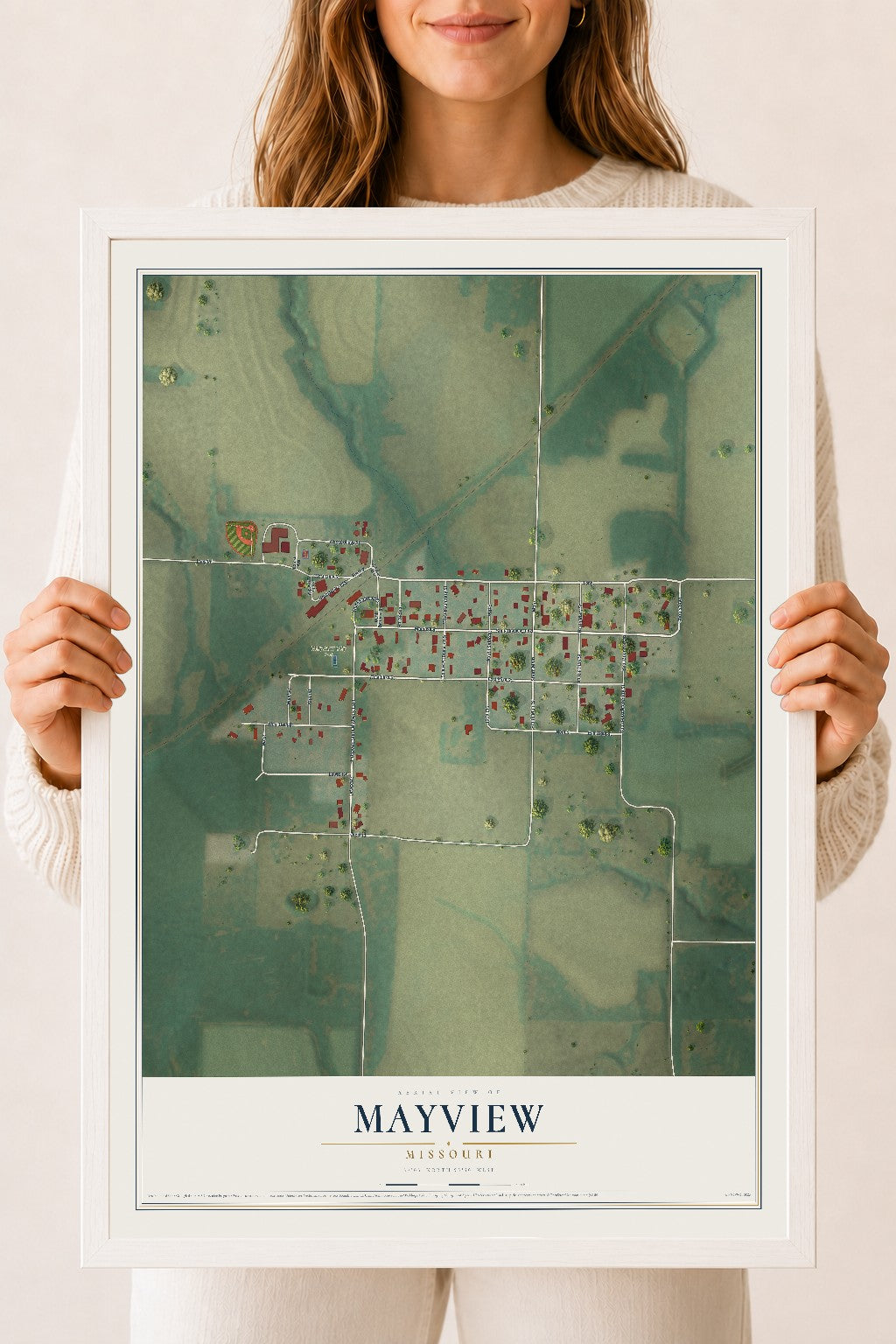 Map of Mayview, Missouri, 18 x 24 inch print in a white wood frame
