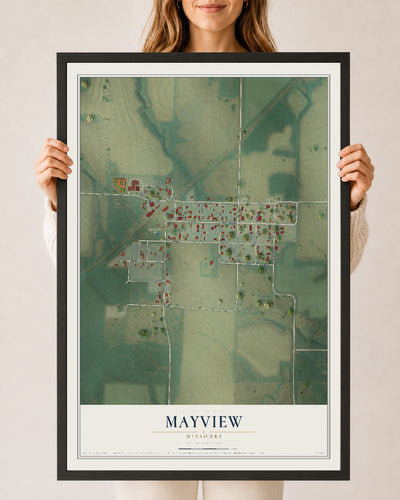 Map of Mayview, Missouri, 24 x 36 inch print in a black wood frame