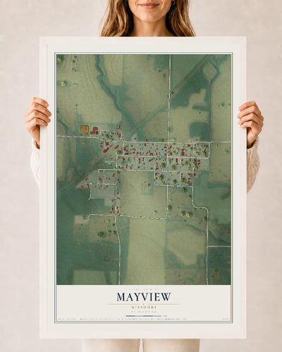 Map of Mayview, Missouri, 24 x 36 inch print in a white wood frame