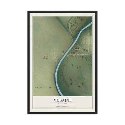 Map of McBaine, Missouri, 12 x 18 inch print in a black wood frame