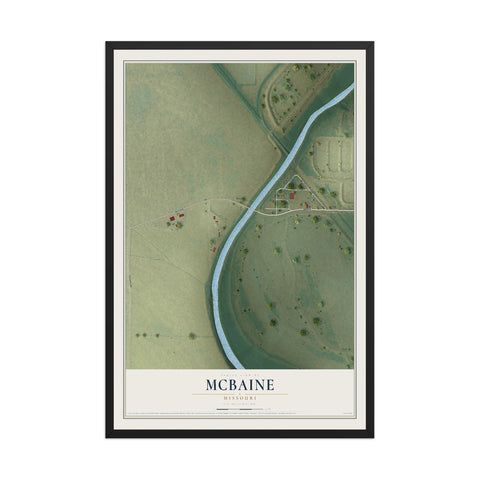 Map of McBaine, Missouri, 12 x 18 inch print in a black wood frame