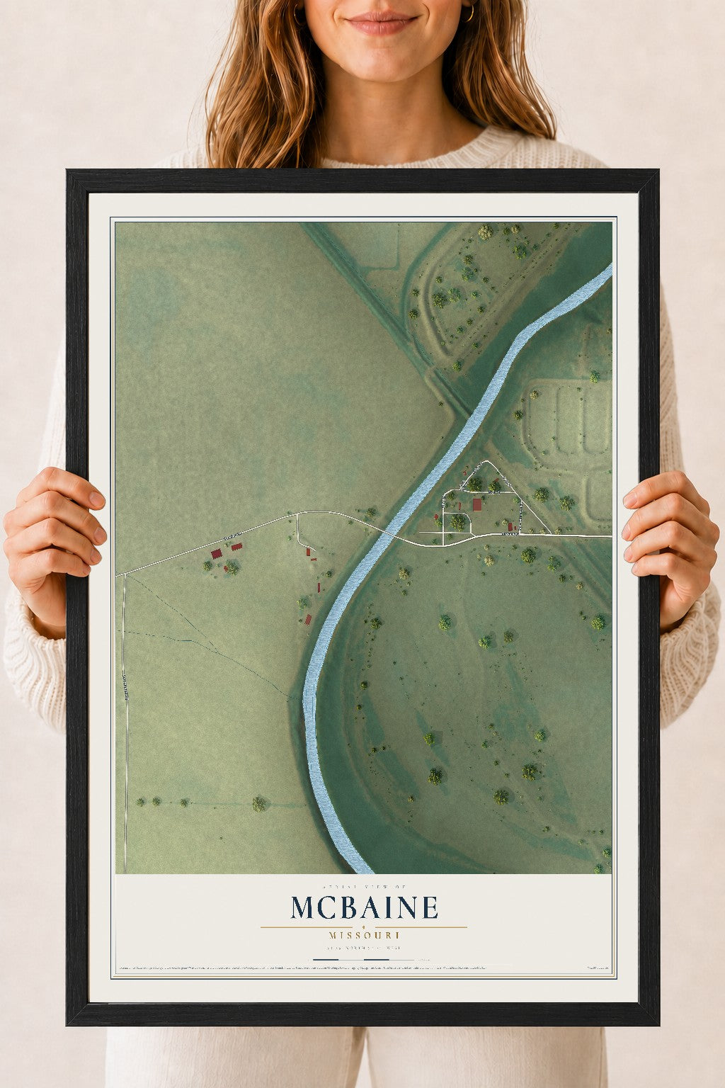Map of McBaine, Missouri, 18 x 24 inch print in a black wood frame