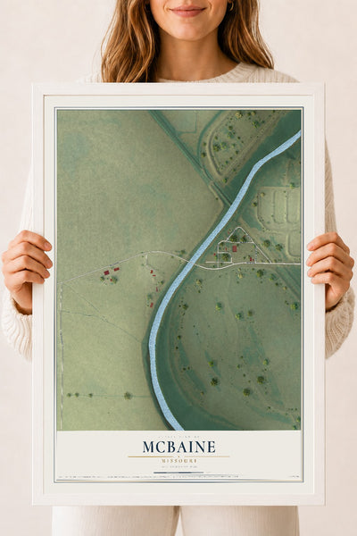 Map of McBaine, Missouri, 18 x 24 inch print in a white wood frame