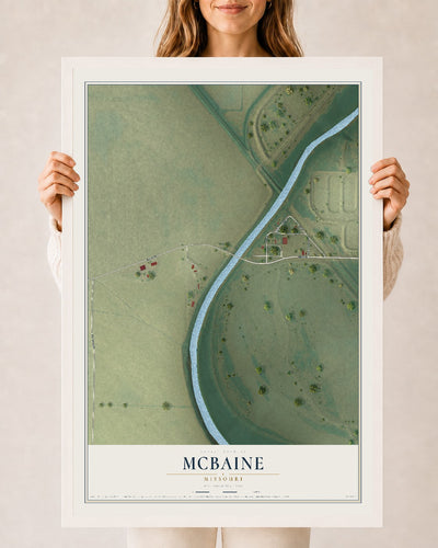 Map of McBaine, Missouri, 24 x 36 inch print in a white wood frame