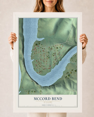 Map of McCord Bend, Missouri, 24 x 36 inch print in a white wood frame