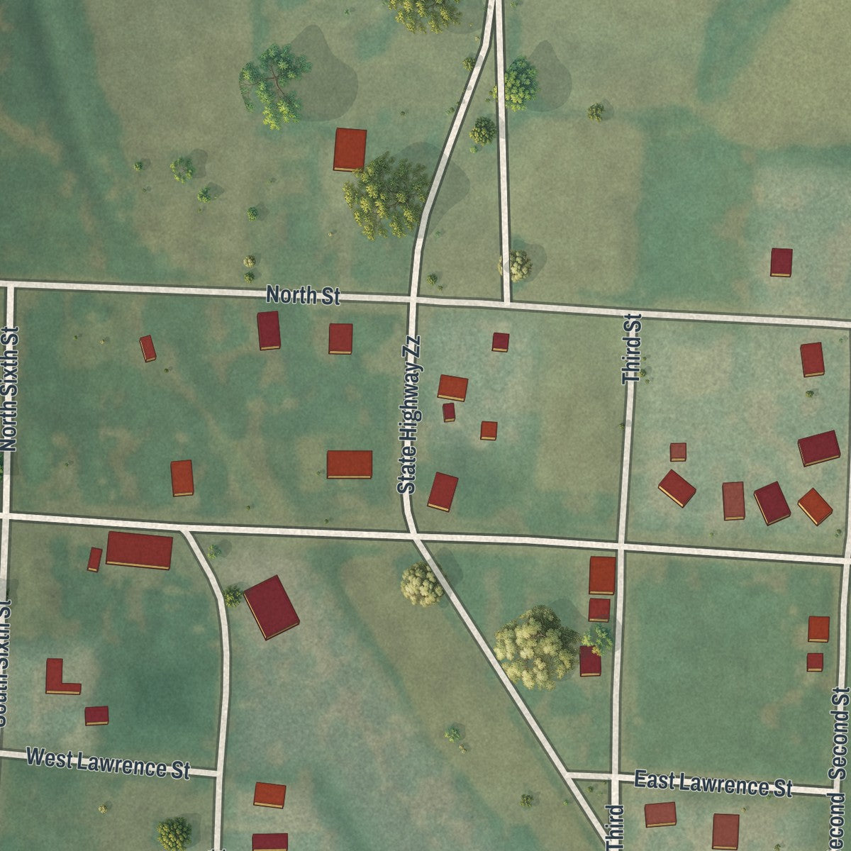 Close-up of the map of McFall, Missouri print showing street and building detail