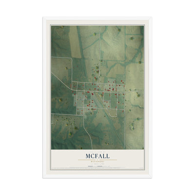 Map of McFall, Missouri, 12 x 18 inch print in a white wood frame
