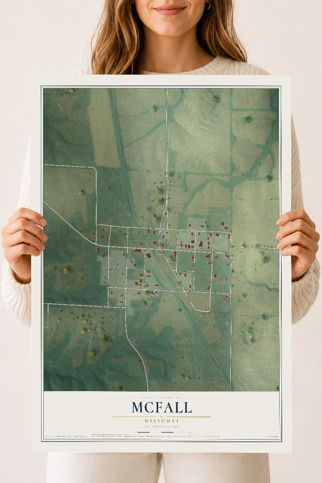 Map of McFall, Missouri, 18 x 24 inch unframed archival matte print