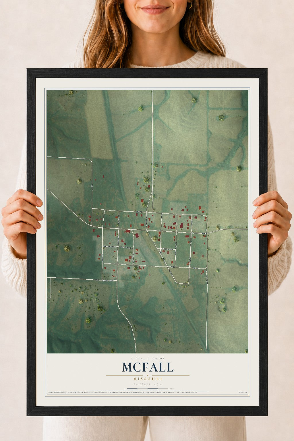 Map of McFall, Missouri, 18 x 24 inch print in a black wood frame