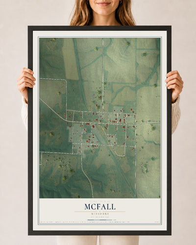 Map of McFall, Missouri, 24 x 36 inch print in a black wood frame