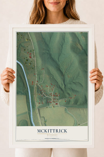Map of McKittrick, Missouri, 18 x 24 inch print in a white wood frame