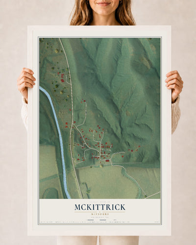 Map of McKittrick, Missouri, 24 x 36 inch print in a white wood frame