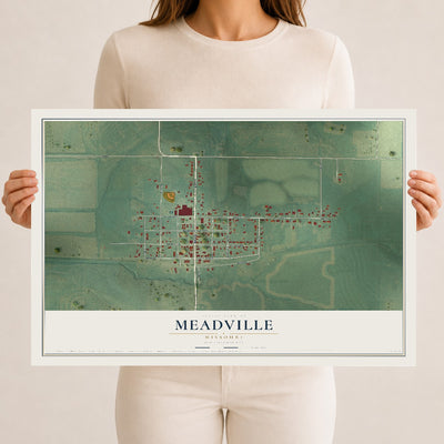 Map of Meadville, Missouri, 12 x 18 inch unframed archival matte print