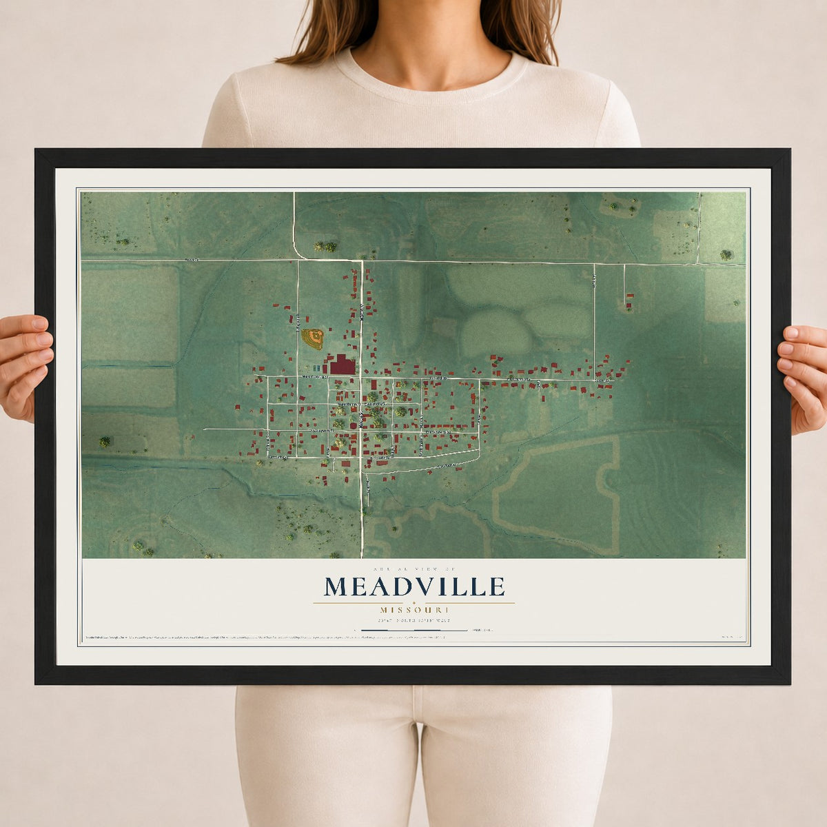 Map of Meadville, Missouri, 18 x 24 inch print in a black wood frame