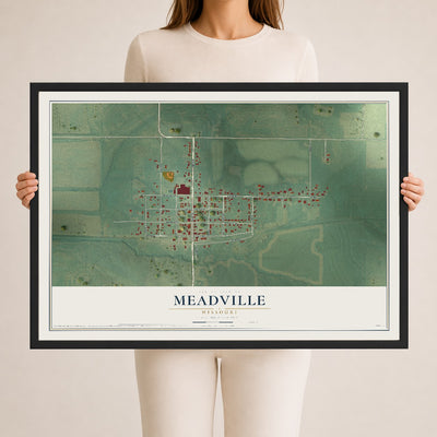 Map of Meadville, Missouri, 24 x 36 inch print in a black wood frame