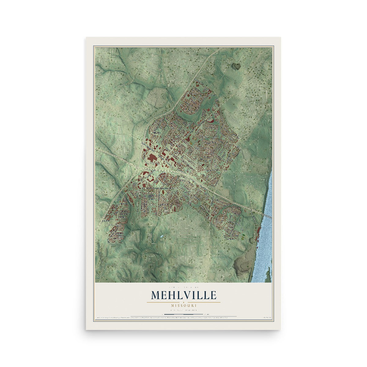 Map of Mehlville, Missouri, 12 x 18 inch unframed archival matte print
