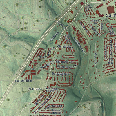 Second close-up of the map of Mehlville, Missouri print showing more streets and buildings