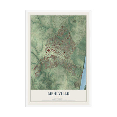 Map of Mehlville, Missouri, 12 x 18 inch print in a white wood frame