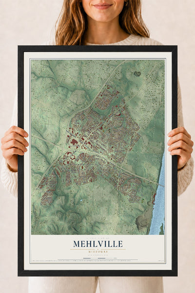 Map of Mehlville, Missouri, 18 x 24 inch print in a black wood frame