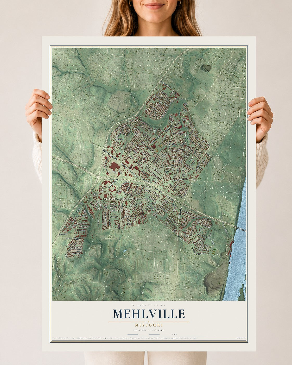 Map of Mehlville, Missouri, 24 x 36 inch unframed archival matte print