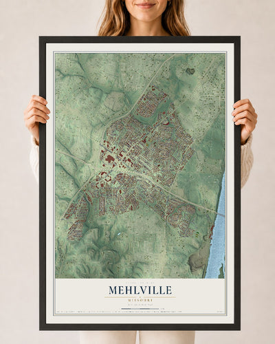 Map of Mehlville, Missouri, 24 x 36 inch print in a black wood frame