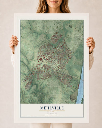 Map of Mehlville, Missouri, 24 x 36 inch print in a white wood frame