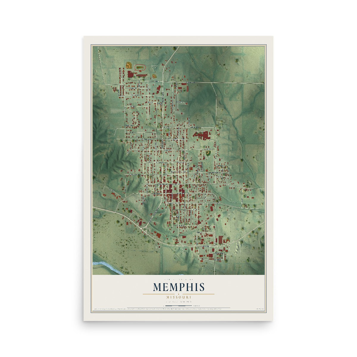 Map of Memphis, Missouri, 12 x 18 inch unframed archival matte print