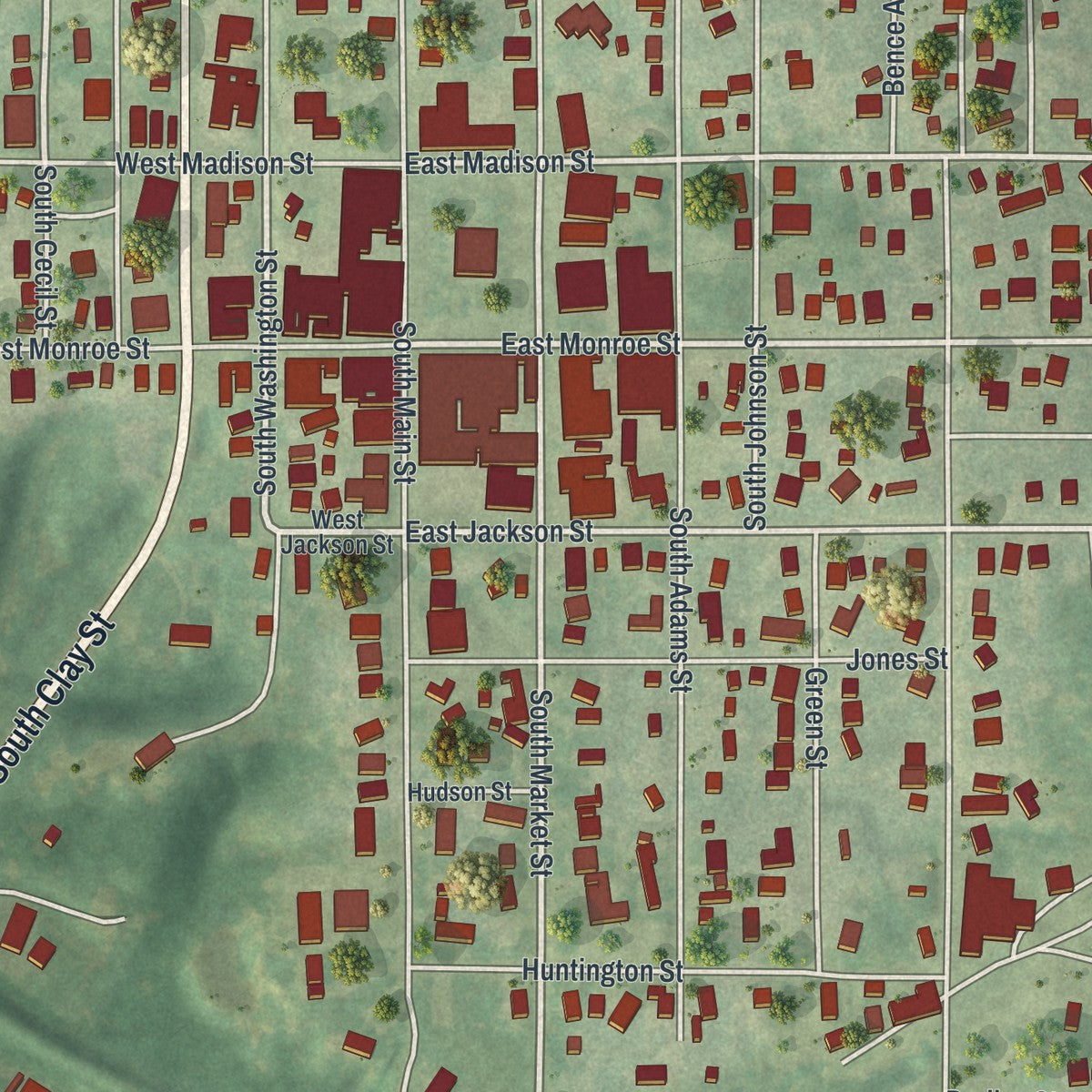 Close-up of the map of Memphis, Missouri print showing street and building detail