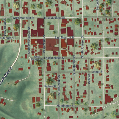 Close-up of the map of Memphis, Missouri print showing street and building detail