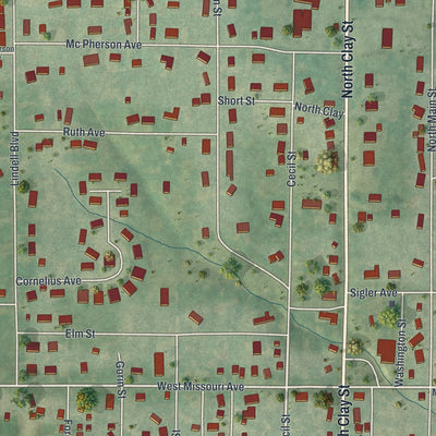 Second close-up of the map of Memphis, Missouri print showing more streets and buildings