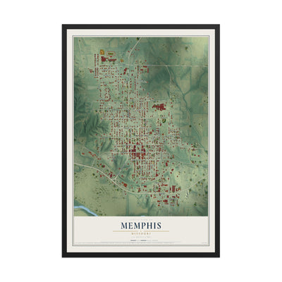 Map of Memphis, Missouri, 12 x 18 inch print in a black wood frame