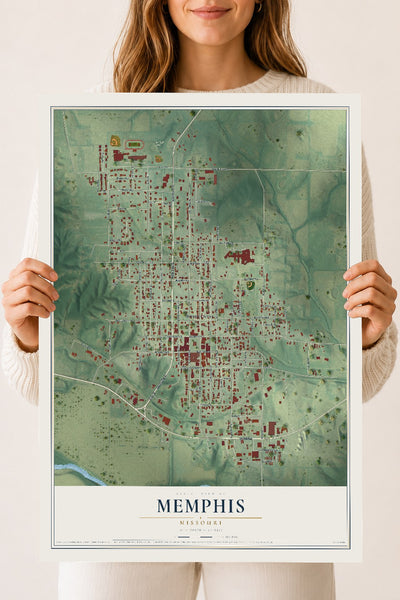 Map of Memphis, Missouri, 18 x 24 inch unframed archival matte print