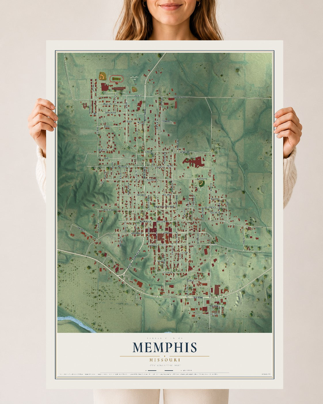 Map of Memphis, Missouri, 24 x 36 inch unframed archival matte print