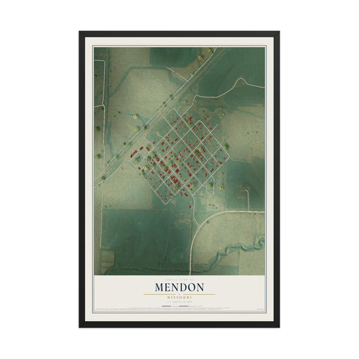 Map of Mendon, Missouri, 12 x 18 inch print in a black wood frame