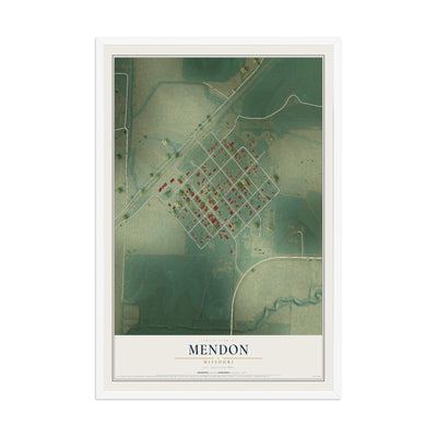 Map of Mendon, Missouri, 12 x 18 inch print in a white wood frame