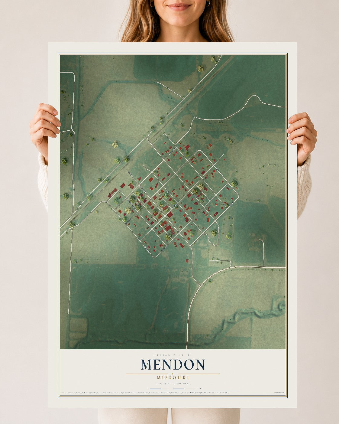Map of Mendon, Missouri, 24 x 36 inch unframed archival matte print