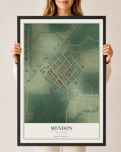 Map of Mendon, Missouri, 24 x 36 inch print in a black wood frame