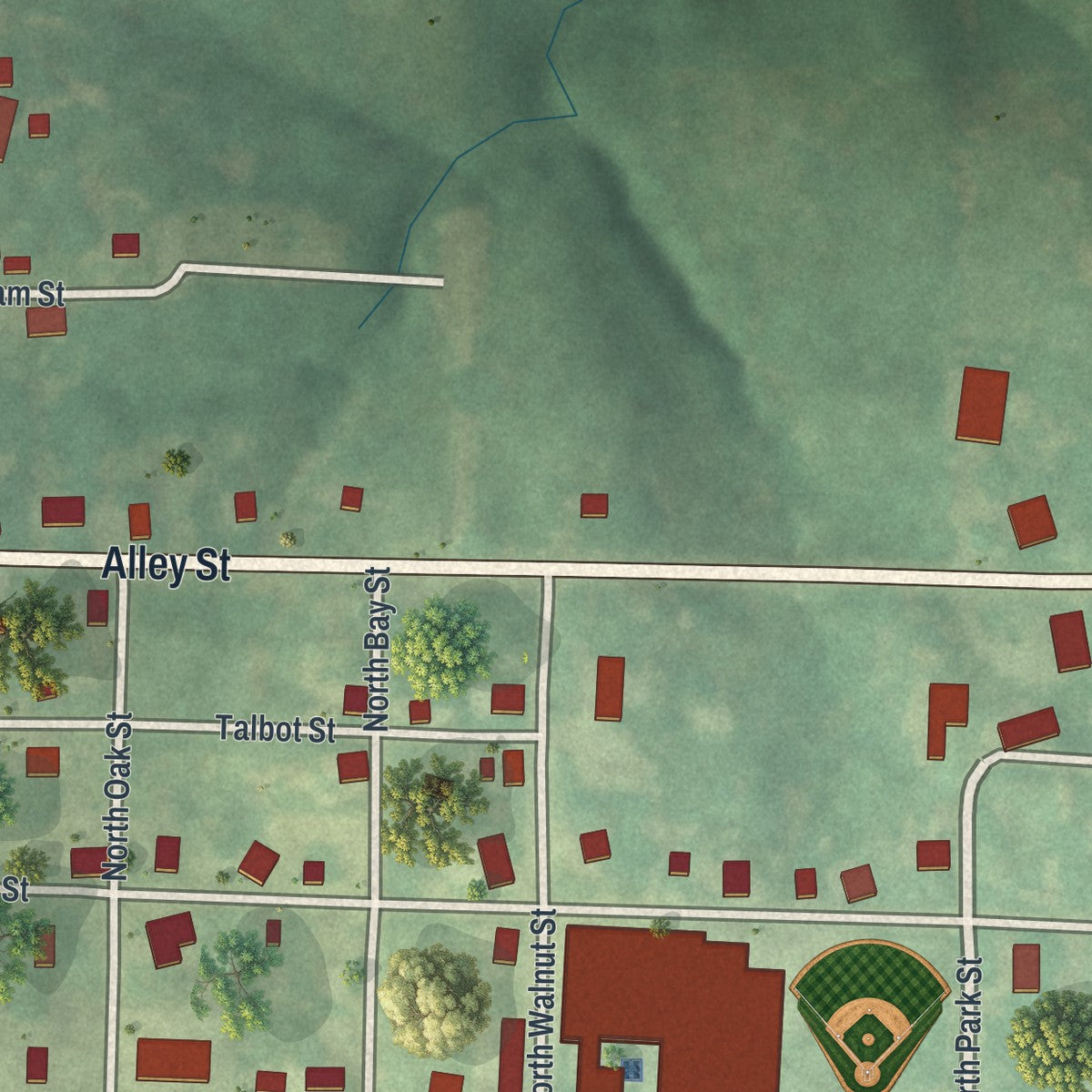 Second close-up of the map of Mercer, Missouri print showing more streets and buildings