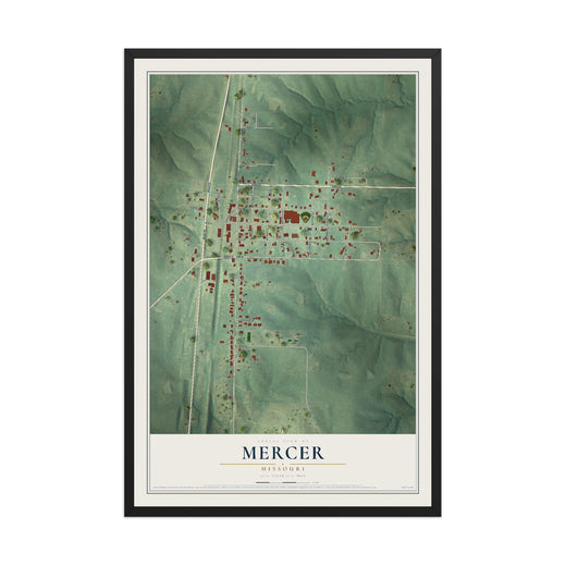 Map of Mercer, Missouri, 12 x 18 inch print in a black wood frame