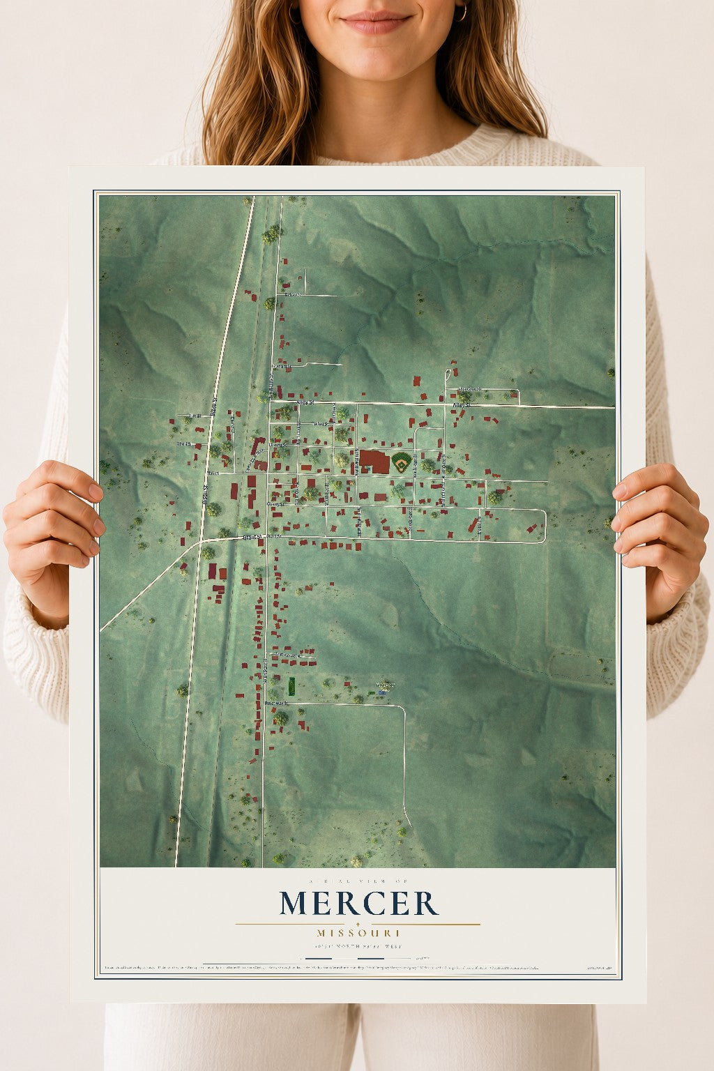 Map of Mercer, Missouri, 18 x 24 inch unframed archival matte print