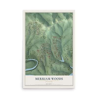 Map of Merriam Woods, Missouri, 12 x 18 inch unframed archival matte print