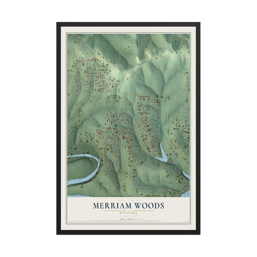 Map of Merriam Woods, Missouri, 12 x 18 inch print in a black wood frame
