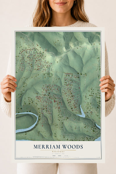Map of Merriam Woods, Missouri, 18 x 24 inch unframed archival matte print