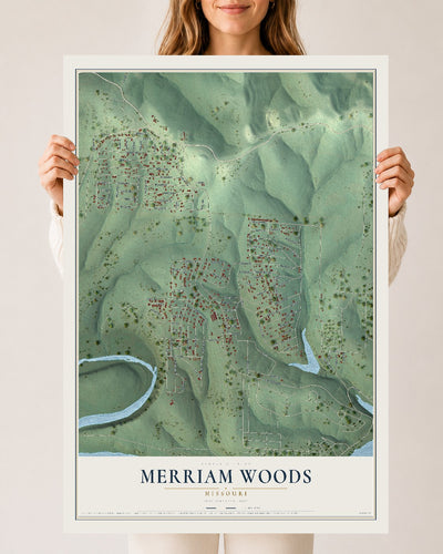 Map of Merriam Woods, Missouri, 24 x 36 inch unframed archival matte print