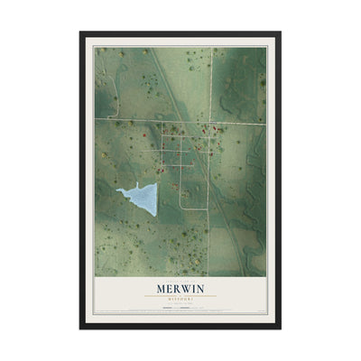 Map of Merwin, Missouri, 12 x 18 inch print in a black wood frame