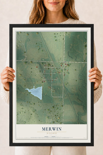 Map of Merwin, Missouri, 18 x 24 inch print in a black wood frame