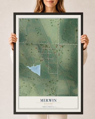 Map of Merwin, Missouri, 24 x 36 inch print in a black wood frame