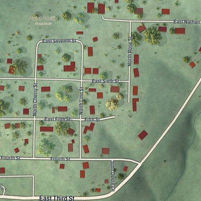 Close-up of the map of Meta, Missouri print showing street and building detail