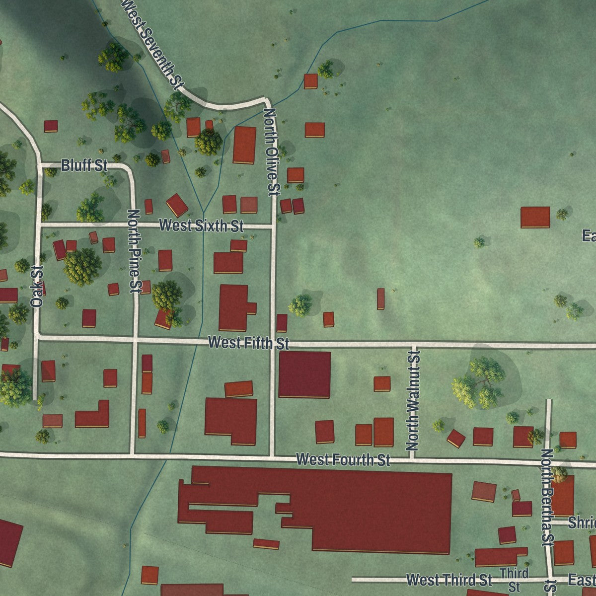 Second close-up of the map of Meta, Missouri print showing more streets and buildings