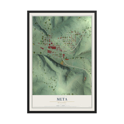 Map of Meta, Missouri, 12 x 18 inch print in a black wood frame